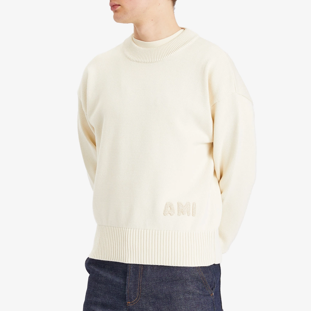 AMI Paris Men's Ami Crewneck Sweater White Cream